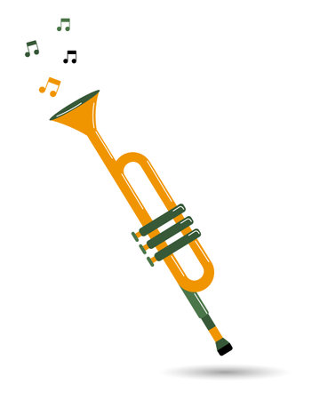 Concert trumpet and notes, musical instruments. Yellow green design. illustration, icon, vectorのイラスト素材