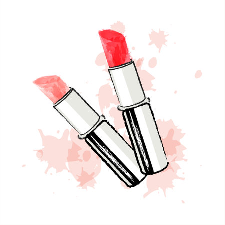 Tubes of lipstick, painted with grunge and watercolor brushes, fashion pastel colors. illustration, vectorのイラスト素材