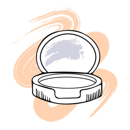 Hand drawn powder box on a gentle brush stroke in grunge style. Sketch, cosmetic illustration, vectorのイラスト素材