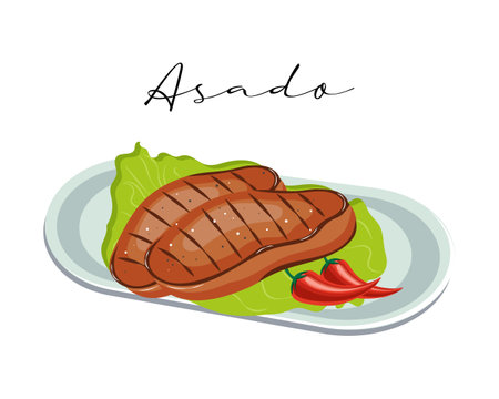 Grilled pieces of meat, steaks. Asado, Latin American cuisine, Argentine national cuisine. food illustration, vectorのイラスト素材