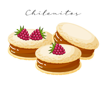 Chilenitos cookies with caramel, dessert, Latin American cuisine. National cuisine of Chile. food illustration, vectorのイラスト素材