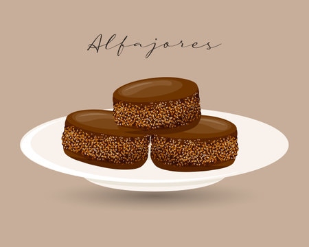 Biscuits in chocolate Alfajores, dessert, Latin American cuisine, Argentinean national cuisine. food illustration, vectorのイラスト素材