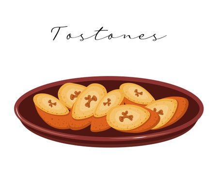 Fried bananas Tostones, Latin American cuisine. National cuisine of Mexico. food illustration, vectorのイラスト素材