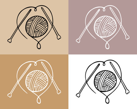 Knitting icons set, skein of yarn and knitting needles. hobby concept, vectorのイラスト素材