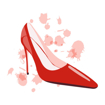 Red women's glamor shoe on a watercolor background. illustration, icon, vectorのイラスト素材