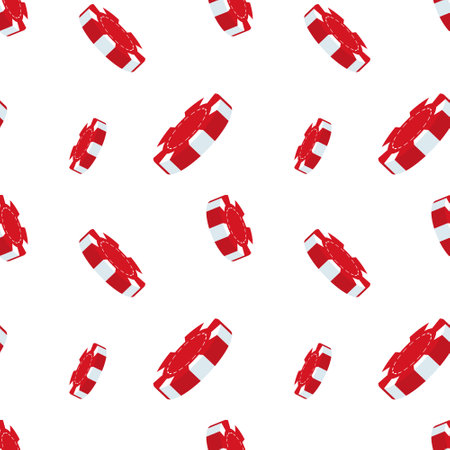 Casino background, red playing chips on a white background. seamless pattern, vectorのイラスト素材