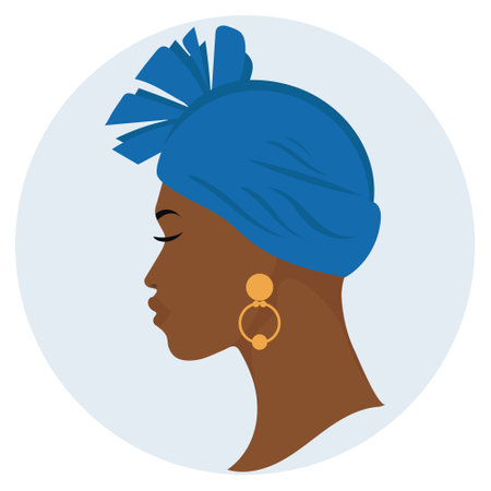 Portrait of a beautiful African woman in a national headdress in profile. illustration, vectorのイラスト素材