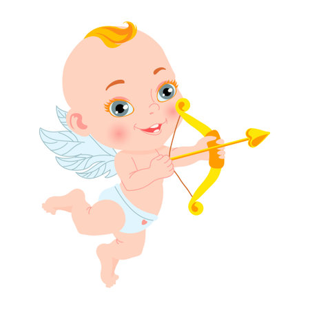 Cute angel with bow and arrow. Print, background for Valentine's Day, illustration, vectorのイラスト素材