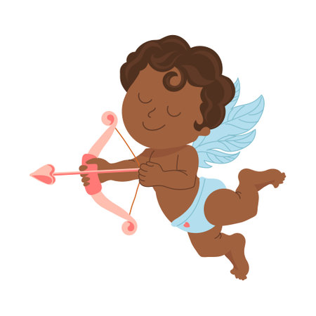 Cute cupid angel with bow and arrow. Print, Valentine's Day background, illustration, vectorのイラスト素材