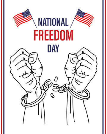 National Freedom Day in the USA. Hands with so-called handcuffs and USA flags with text. banner, poster, vectorのイラスト素材