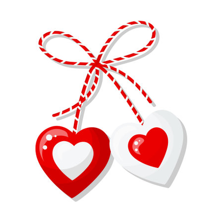 Martisor, red and white symbol of spring. Traditional spring holiday in Romania and Moldova. March 1. Holiday card, banner, vector.のイラスト素材