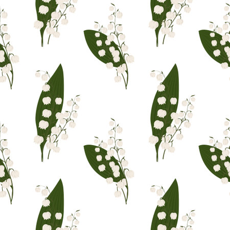Seamless pattern, delicate flowers of lilies of the valley on a light background. Spring background, textile, vectorのイラスト素材