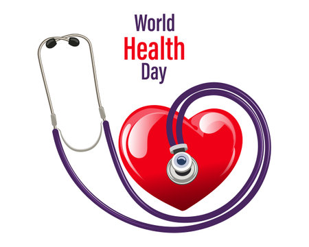 World health day, medical stethoscope and colorful volumetric heart. banner, poster, vectorのイラスト素材