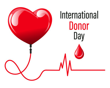 World Donor Day, red heart in the shape of a medical dropper and a drop of blood. Medicine concept. banner, poster, vectorのイラスト素材