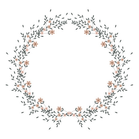 Spring frame of small flowers and scattered small leaves. Easter frame, spring illustration, vectorのイラスト素材