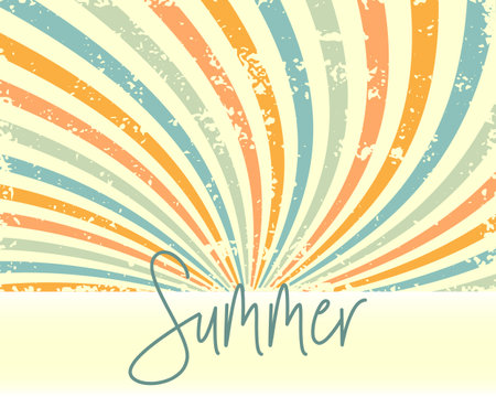Summer vintage grunge background in pastel colors with outgoing wavy rays. Design for text, template, vectorのイラスト素材
