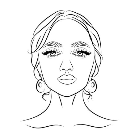 Portrait of a beautiful Mexican woman, sketch, line drawing. Women's look. Beauty logo, illustration, vectorのイラスト素材