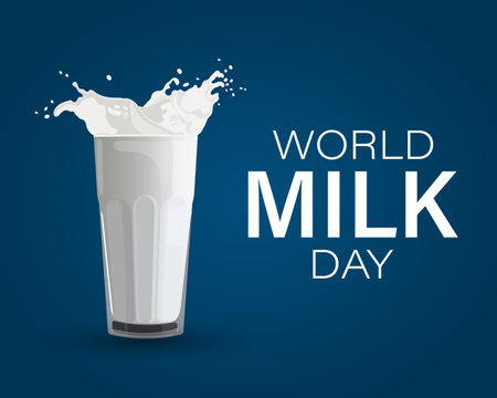 World Milk Day, banner. Glass with milk splash and text. poster, illustration, vectorのイラスト素材