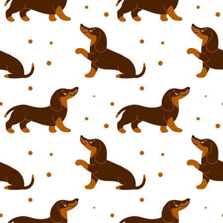 Seamless pattern, cute dachshund dogs on a white background. Children's print, textile, vectorのイラスト素材