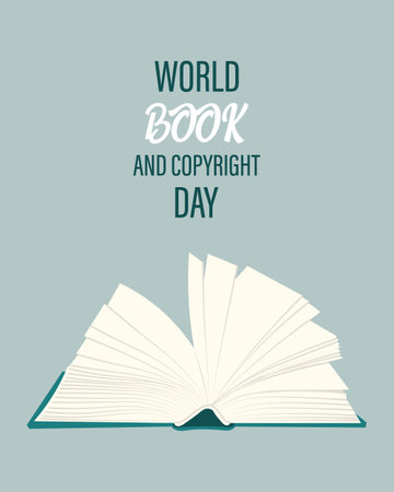 Open book with blank pages. World Book and Copyright Day. Illustration, poster, banner, vectorのイラスト素材