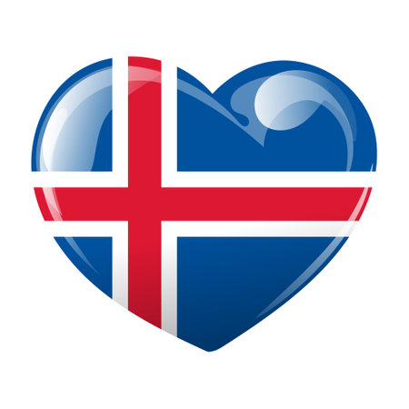 Flag of Iceland in the shape of a heart. Heart with flag of Iceland. 3d illustration, vectorのイラスト素材