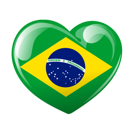 Flag of Brazil in the shape of a heart. Heart with Brazil flag. 3d illustration, vectorのイラスト素材