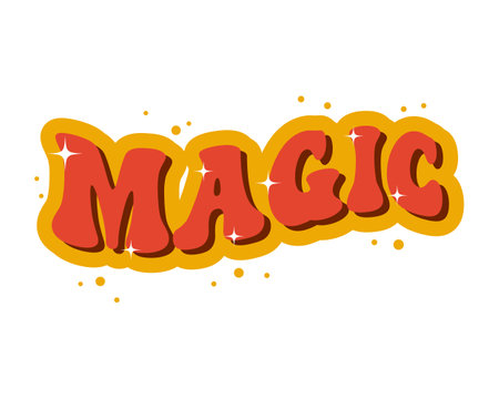 Colorful lettering Magic with stars on a white background. print, illustration, vectorのイラスト素材
