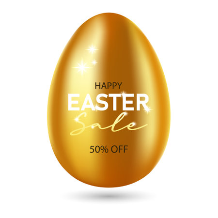 Golden easter egg and text easter sale. 3d luxury illustration, vectorのイラスト素材