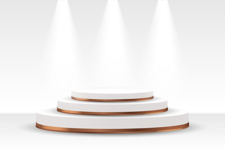 White podium with gold trim for product presentation on a white background. 3D illustration, vectorのイラスト素材