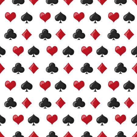 Seamless pattern, playing symbols of hearts, spades, diamonds, clubs on a white background. casino background, vectorのイラスト素材