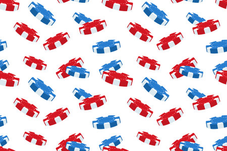 Seamless pattern, 3d casino chips for poker or roulette on a white background. casino background, vectorのイラスト素材
