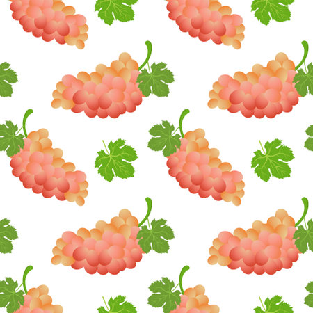 Seamless pattern with bunches of grapes and leaves on a white background. Fruit background, print, textile, vectorのイラスト素材