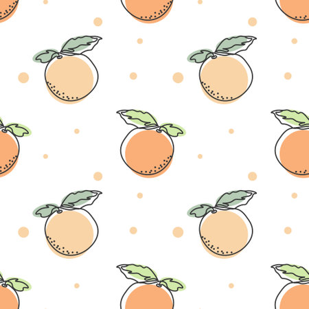 Seamless pattern, contour oranges with colored spots on a white background. Pastel colors. Minimal modern design. Fruit background, vectorのイラスト素材