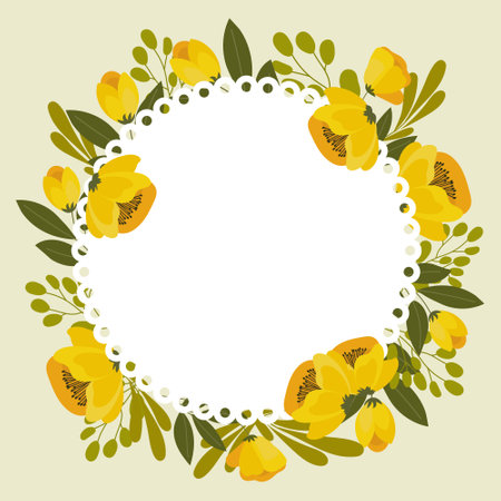 Floral frame of yellow poppies, floral wreath for text. illustration, vectorのイラスト素材
