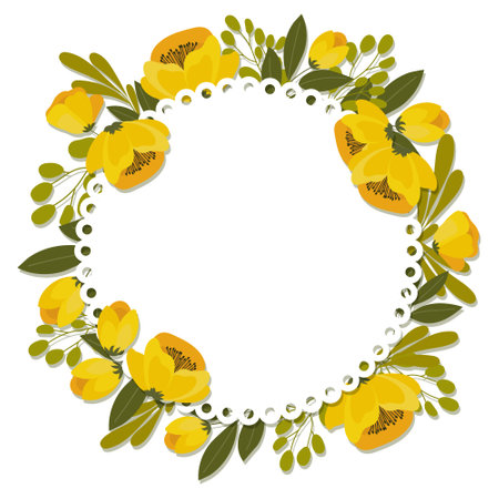 Floral frame of yellow poppies, floral wreath for text. illustration, invitation, vectorのイラスト素材