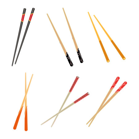 Set of Chinese or Japanese chopsticks, decorated chopsticks. Asian culture icons, vectorのイラスト素材
