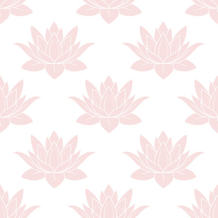 Seamless pattern, pink lotus flowers on a white background. Floral background, textile, vectorのイラスト素材