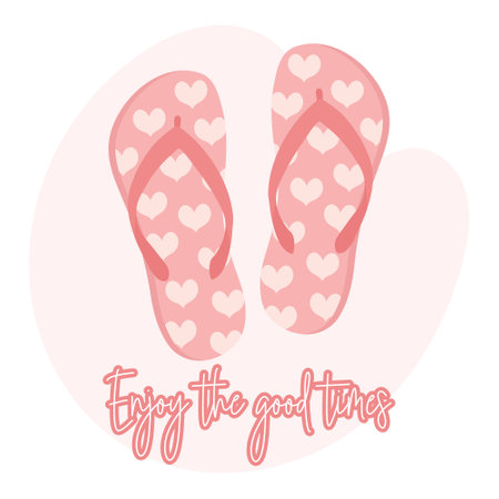 Colorful flip flops, summer slippers and the phrase Enjoy a good time. Summer background, print for t-shirts, vectorのイラスト素材
