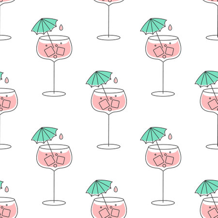 Seamless pattern, refreshing fruit cocktails on a white background. Drinks background, textile, packaging, vectorのイラスト素材