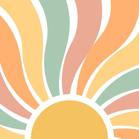 Boho vintage solar tapestry. Wall retro 70s rainbow sunrise. Minimal geometric abstract art. Hippie Bohemian decor. vectorのイラスト素材
