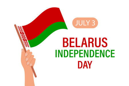 Independence Day of Belarus. Hand with the flag of Belarus. Belarus Independence Day banner. illustration, banner, vectorのイラスト素材