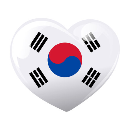 Flag of South Korea in the shape of a heart. Heart with flag of South Korea. 3D illustration, vectorのイラスト素材