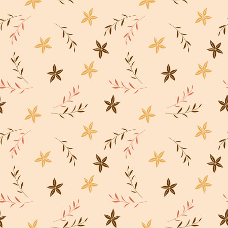 Seamless pattern, small flowers and scattered leaves. Floral rustic background, print, textile, wallpaper, vectorのイラスト素材