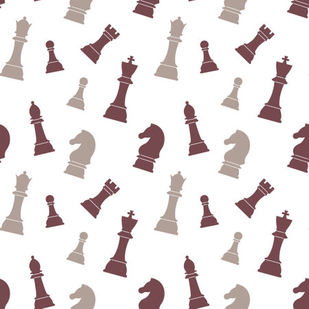 Seamless pattern of chess pieces on a white background. Chess background, print, vectorのイラスト素材