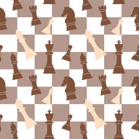 Seamless pattern of chess pieces on a checkered background. Chess background, print, vectorのイラスト素材