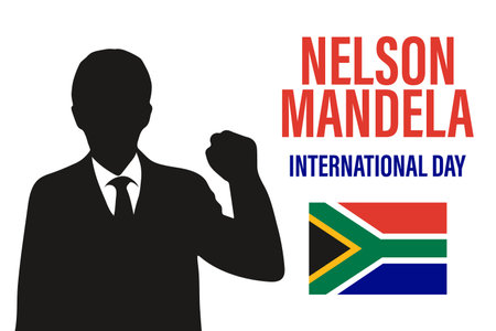 Nelson Mandela National Day. July 18.Silhouette of Mandela on the South African flag. illustration, banner, vectorのイラスト素材