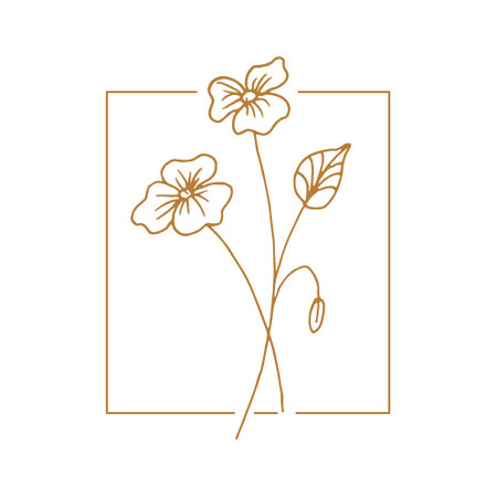 Wildflower linear logo sketch. Floral wreath wedding emblem design. Vintage herbs sketch in modern simple style. vectorのイラスト素材