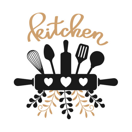 Monogram kitchen utensils, Kitchen logo, Culinary logo Silhouette. illustration, vectorのイラスト素材