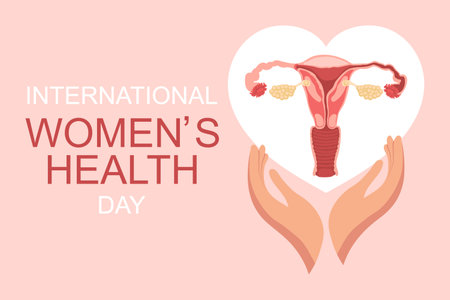 Women's Health Day. Female uterus in the heart in the hands. Medical poster, banner, vectorのイラスト素材