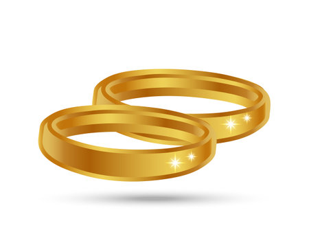 Golden wedding rings on a white background. Luxury icon, wedding invitation design, vectorのイラスト素材